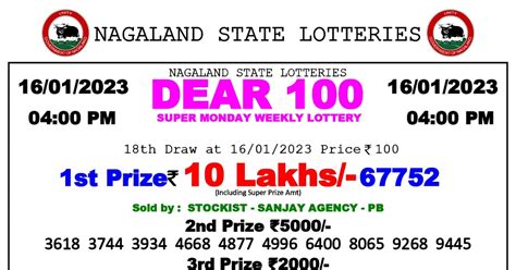 Nagaland Dear 100 Super Monday Lottery Result 16.1.2023, .